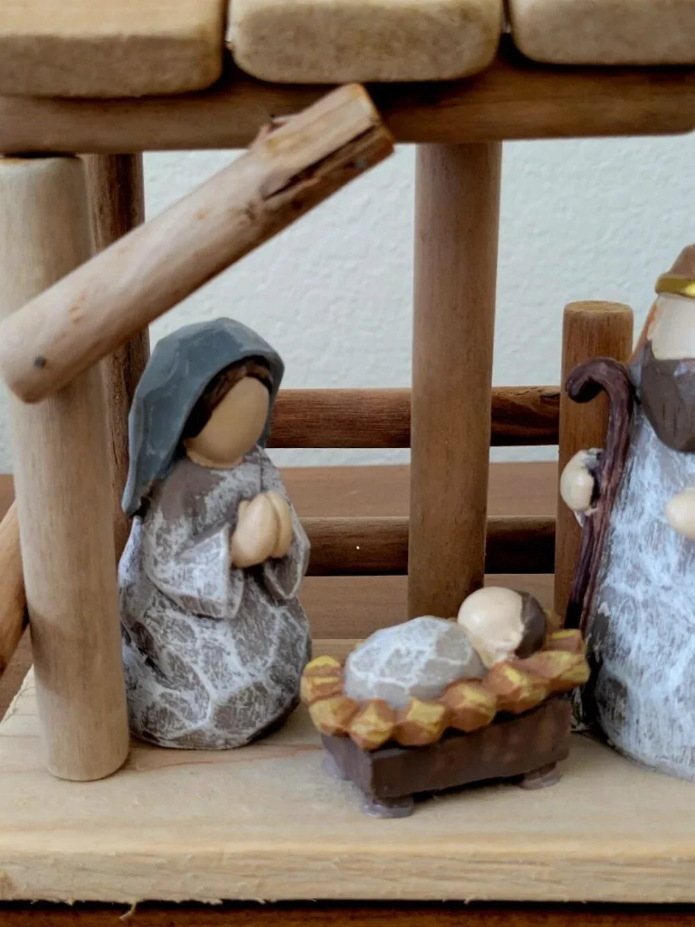 Miniature Wooden Nativity Set Holy Family Rustic Christmas Tabletop Tree Decor